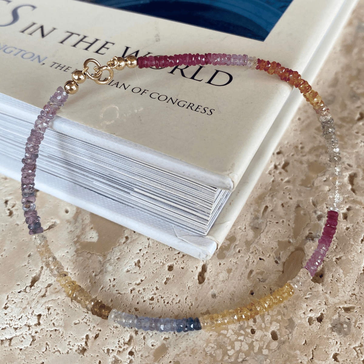 rainbow sapphire and 14k solid gold anklet