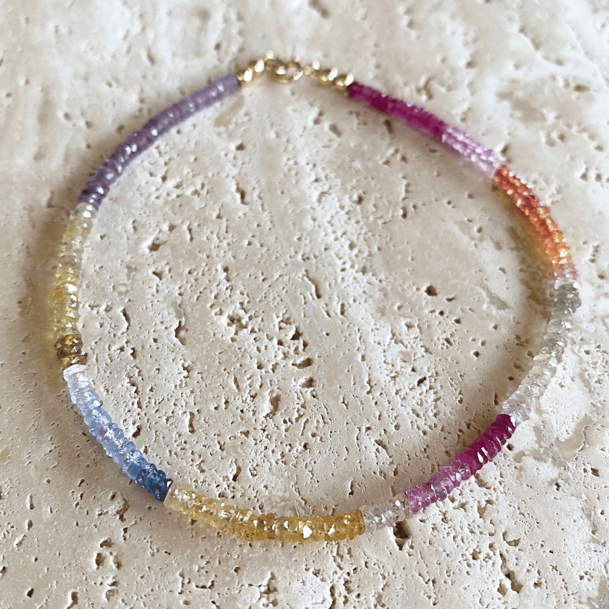 rainbow sapphire and 14k solid gold anklet