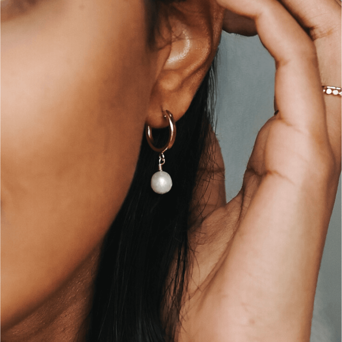 gold filled baroque pearl hoop earrings