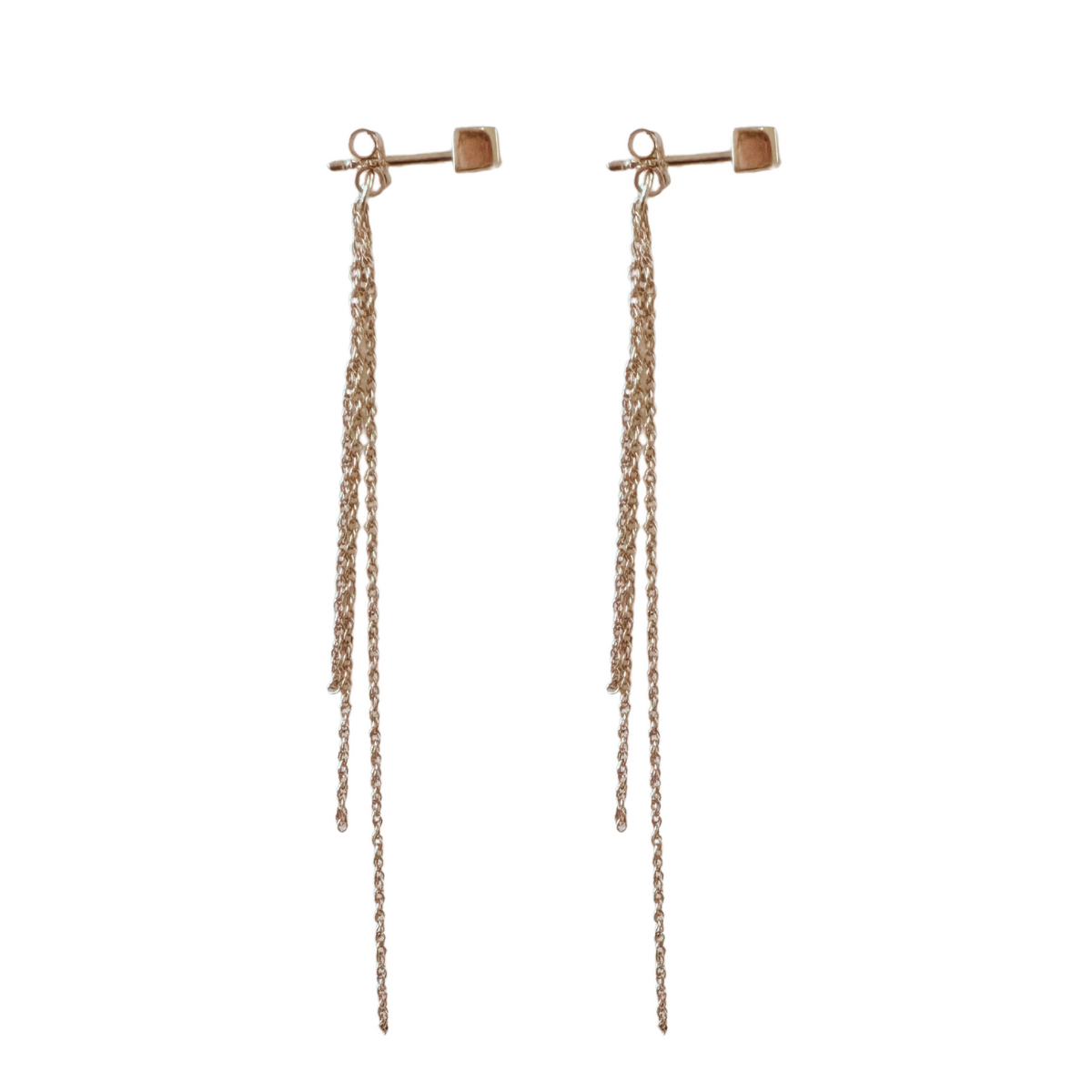14k gold chain earring with cube stud