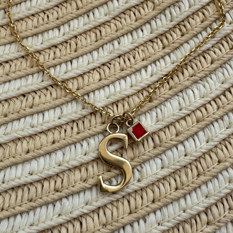 14K Gold Ruby Letter Necklace