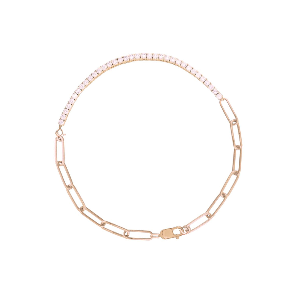 14K Rose Gold Tennis Chain Bracelet on white background