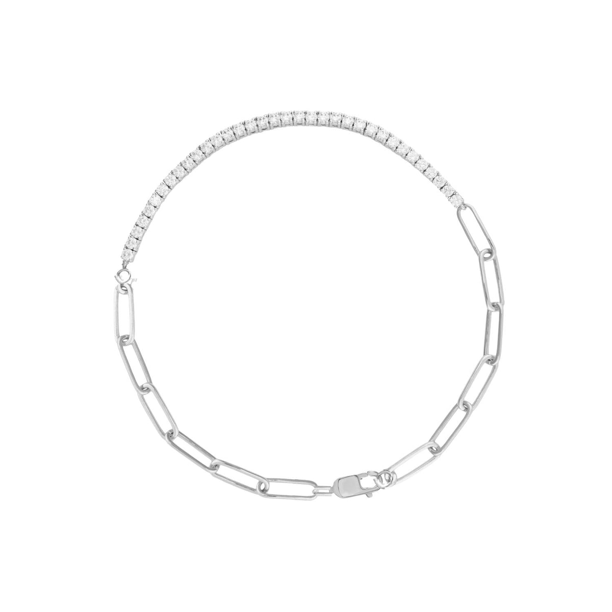 14K White Gold Tennis Chain Bracelet on white background