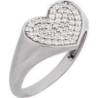 Heart-shaped ring with diamond accents on a white background