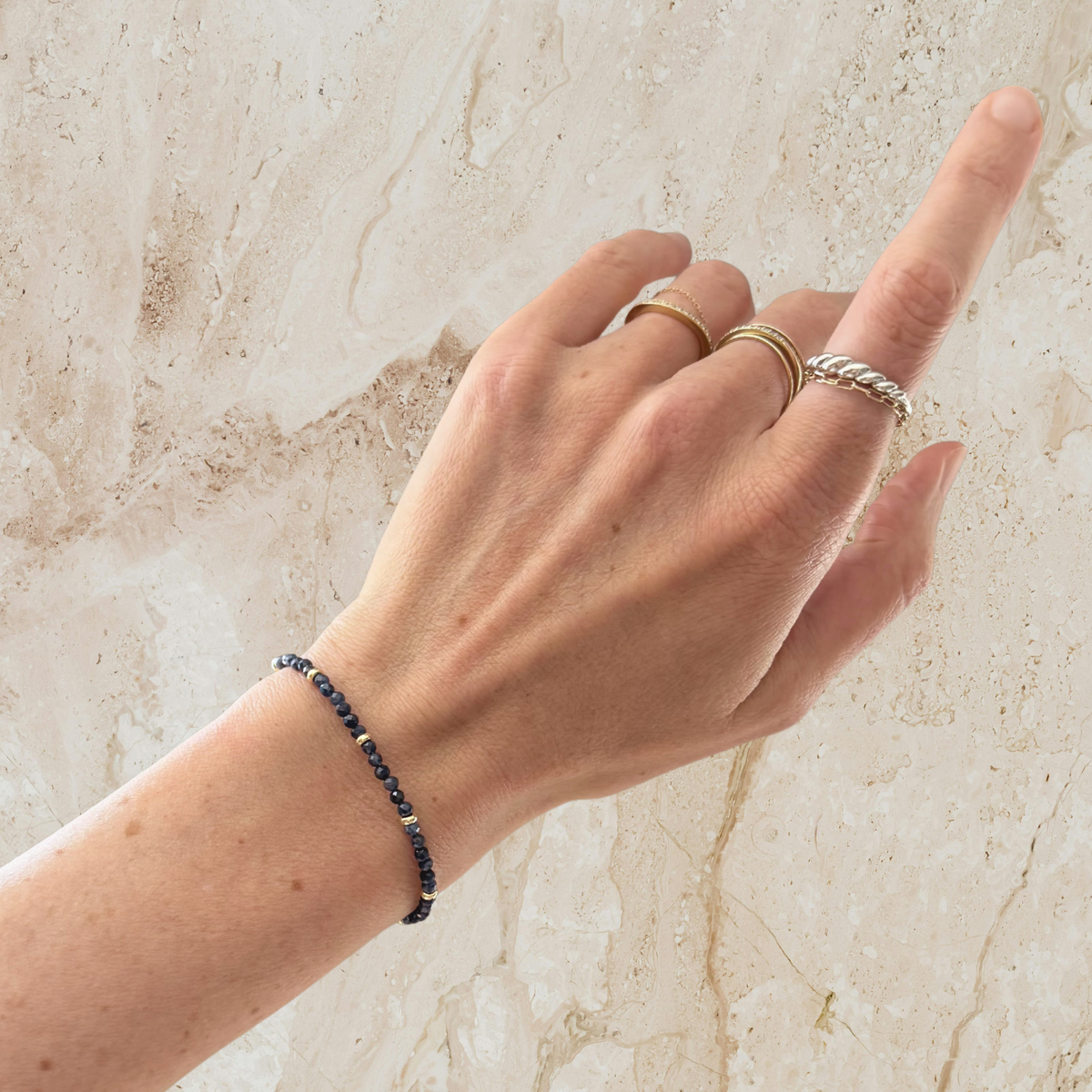14k gold blue sapphire bead bracelet