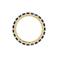 lab blue sapphire baguette eternity ring on white background