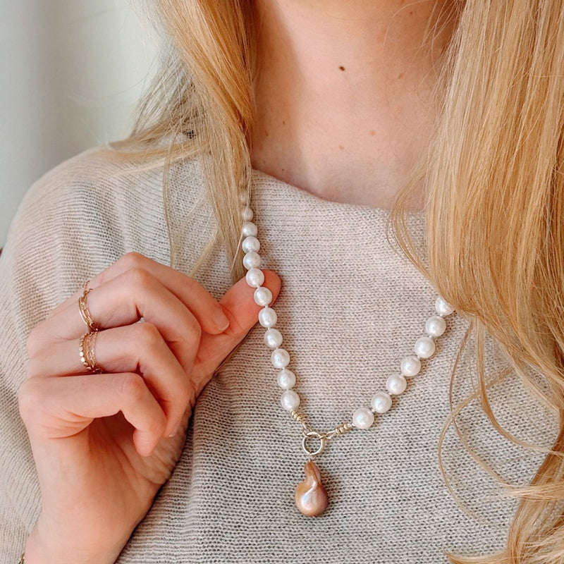 Handmade real pearl necklace with 14k gold plated connector Accessories | Handmade Real Pearl Necklace With 14k Gold  main image 4
