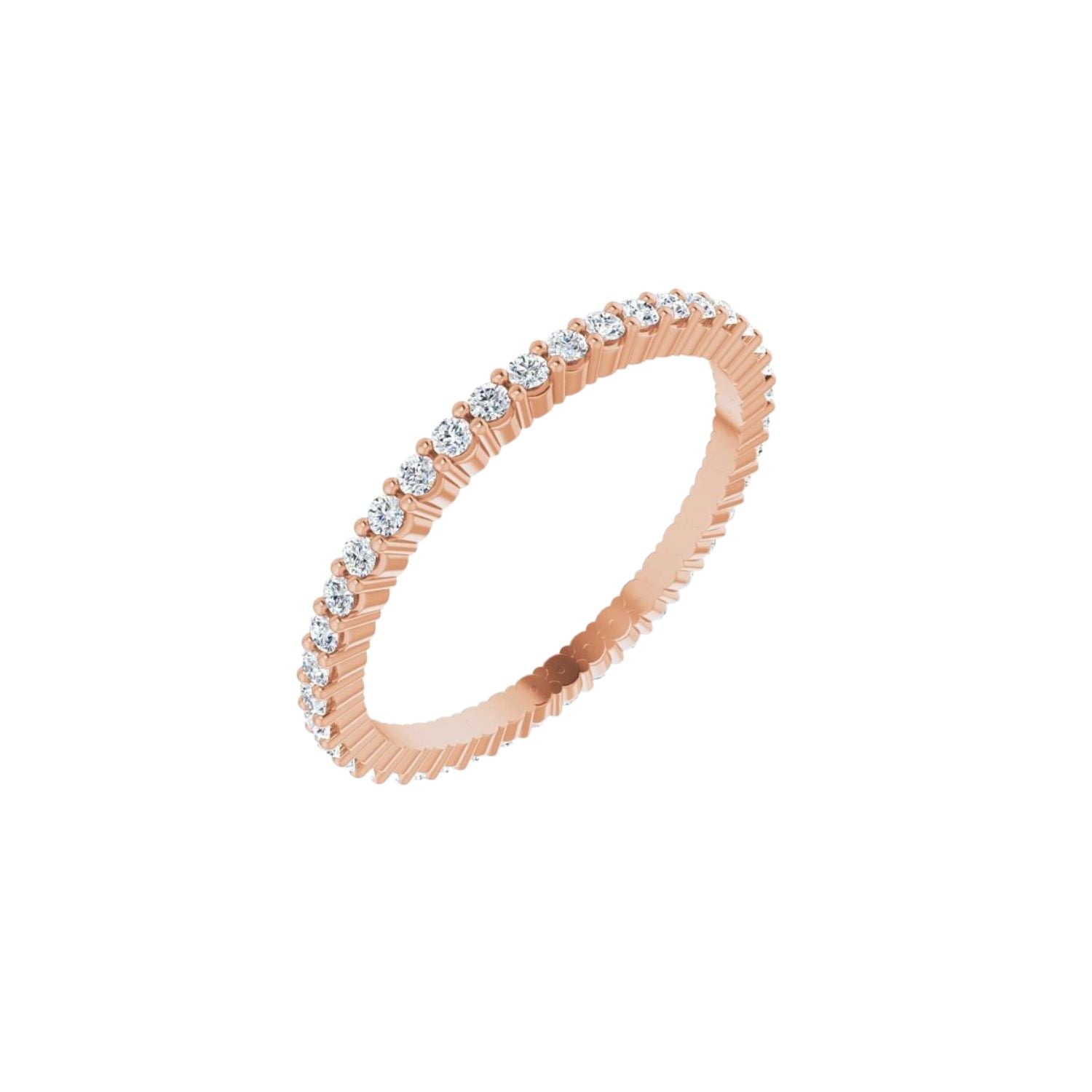 Rose gold ring with diamonds on a white background