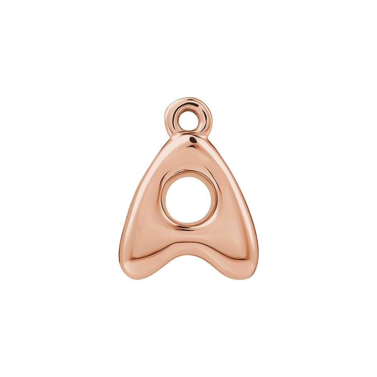 rose gold letter A charm on white background