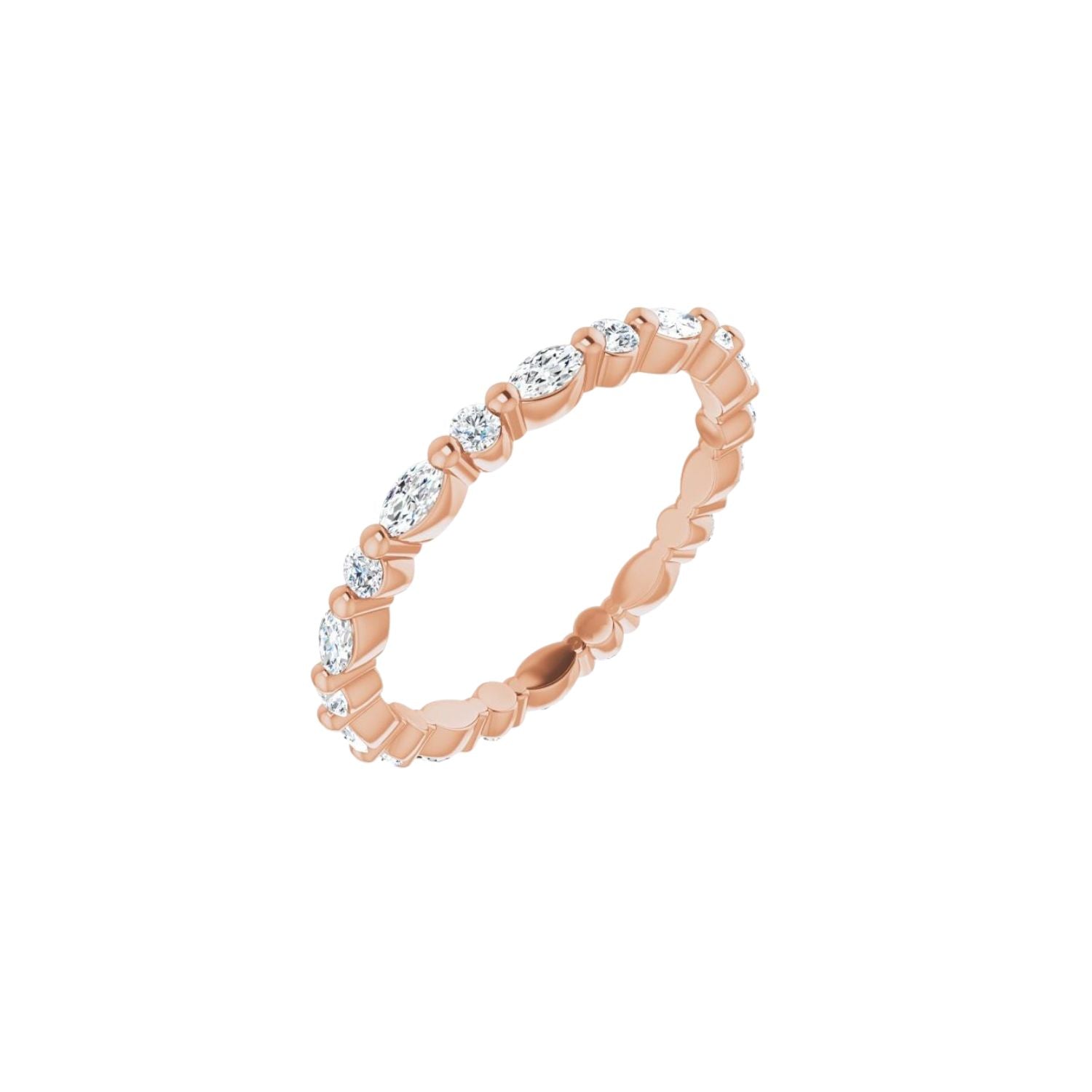 Rose gold ring with diamonds on a white background