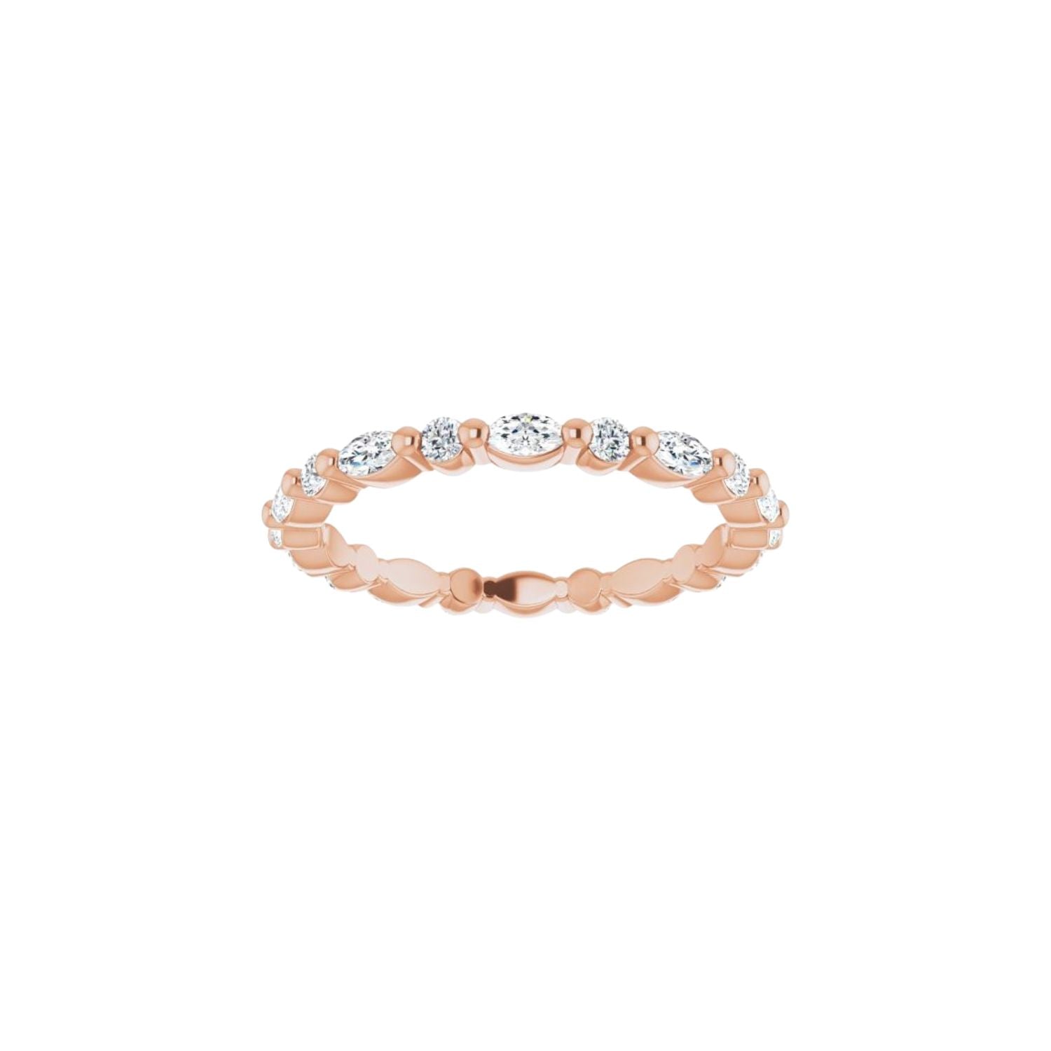 Rose gold ring with diamonds on a white background