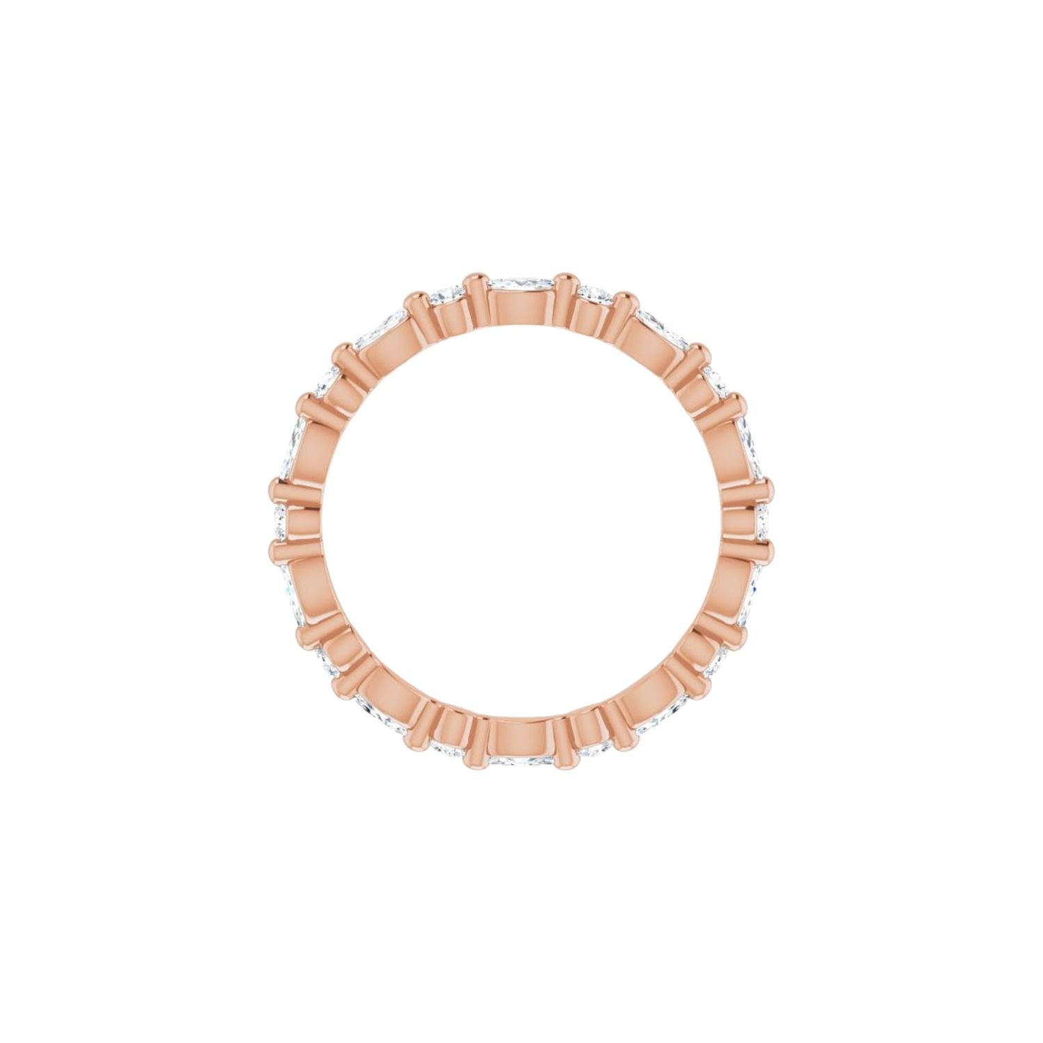 Rose gold ring with small diamonds on a white background