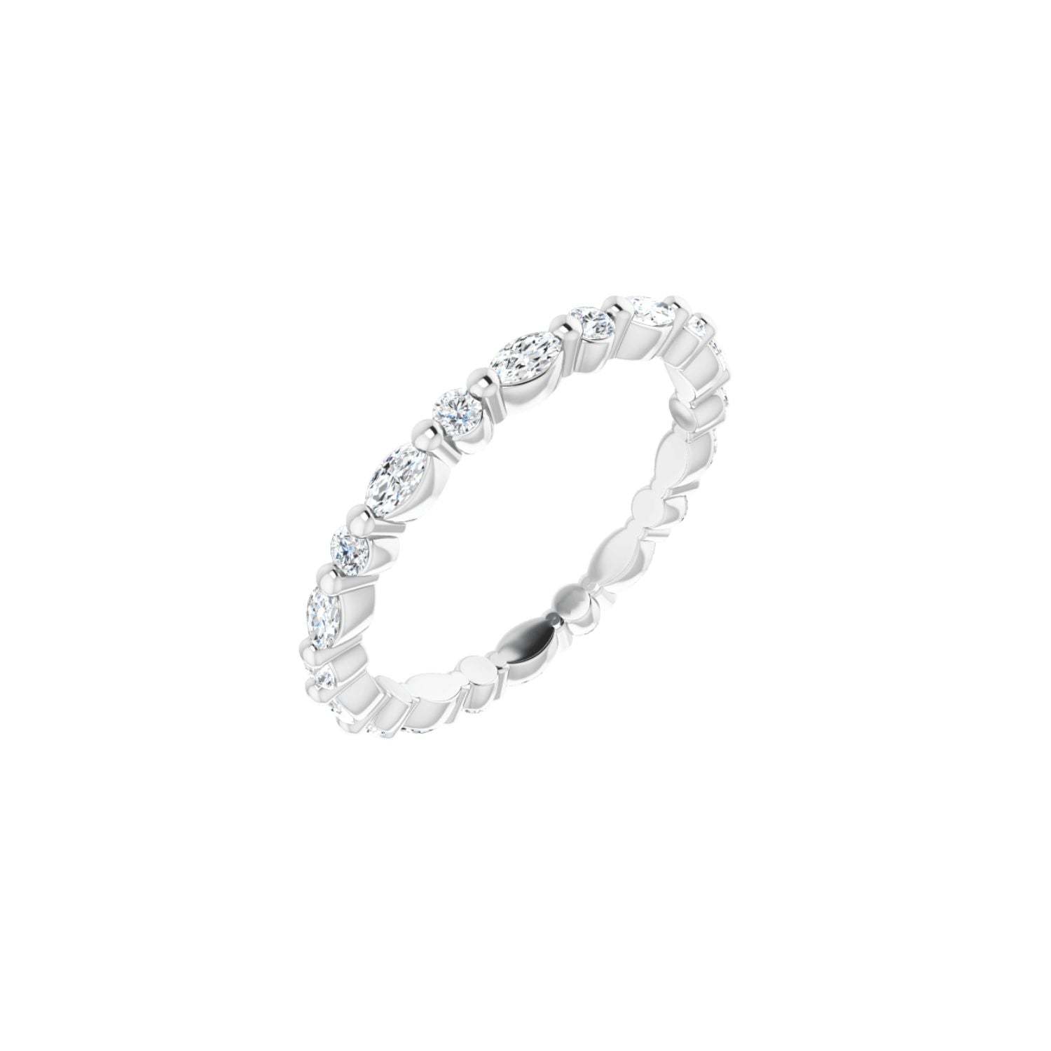 14K White Gold ring with small diamonds on a white background