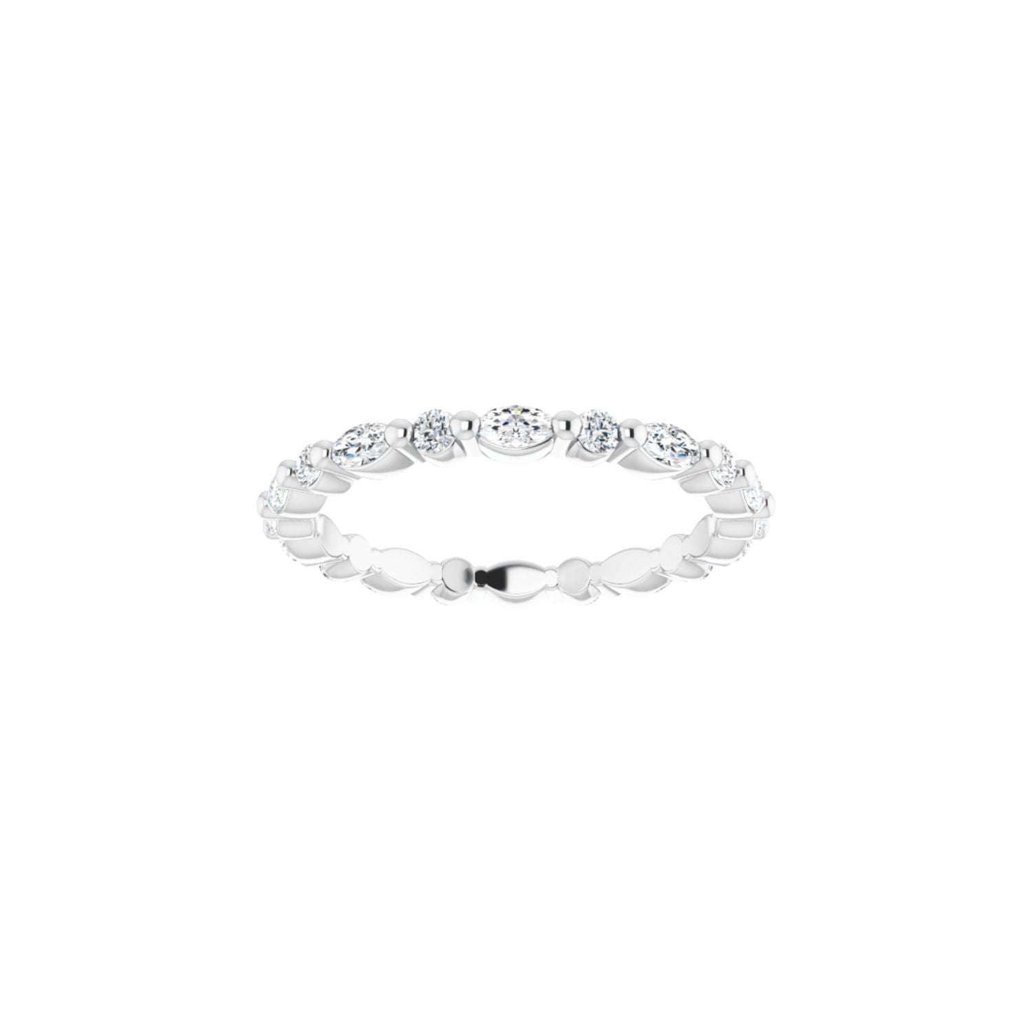 14k white gold ring with diamonds on a white background