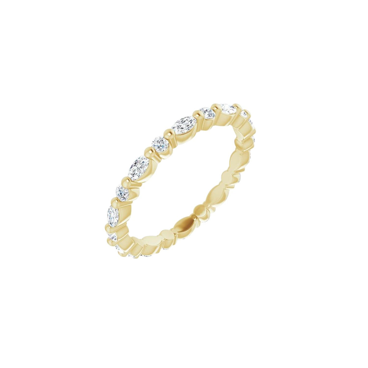 Gold ring with embedded diamonds on a white background