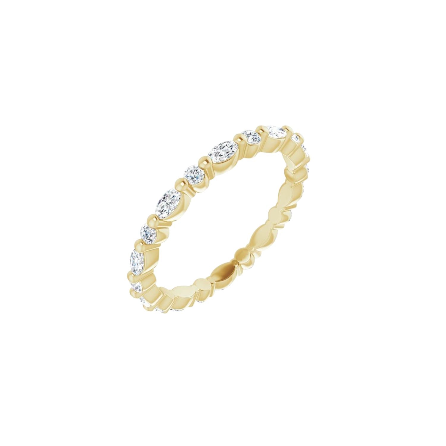 Gold ring with embedded diamonds on a white background