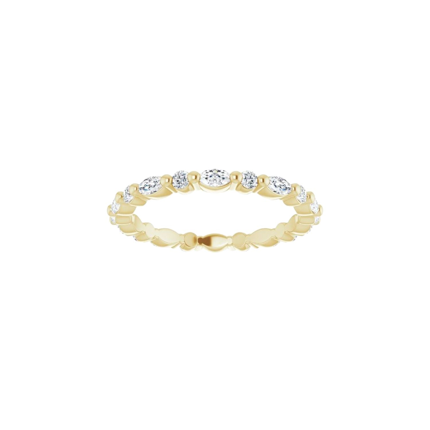 Gold ring with embedded diamonds on a white background