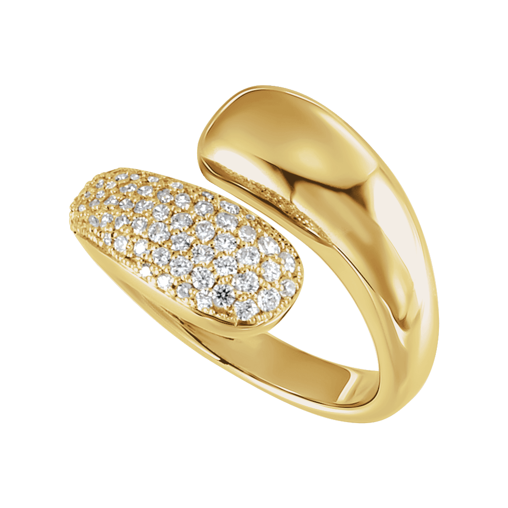 14k gold bypass ring with pave diamonds