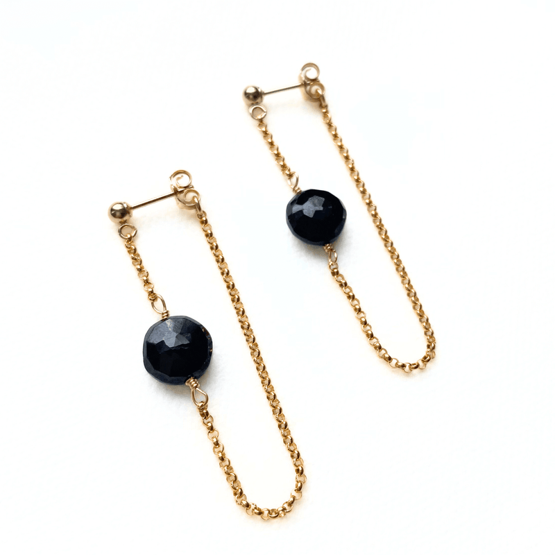 black spinel chain earrings 