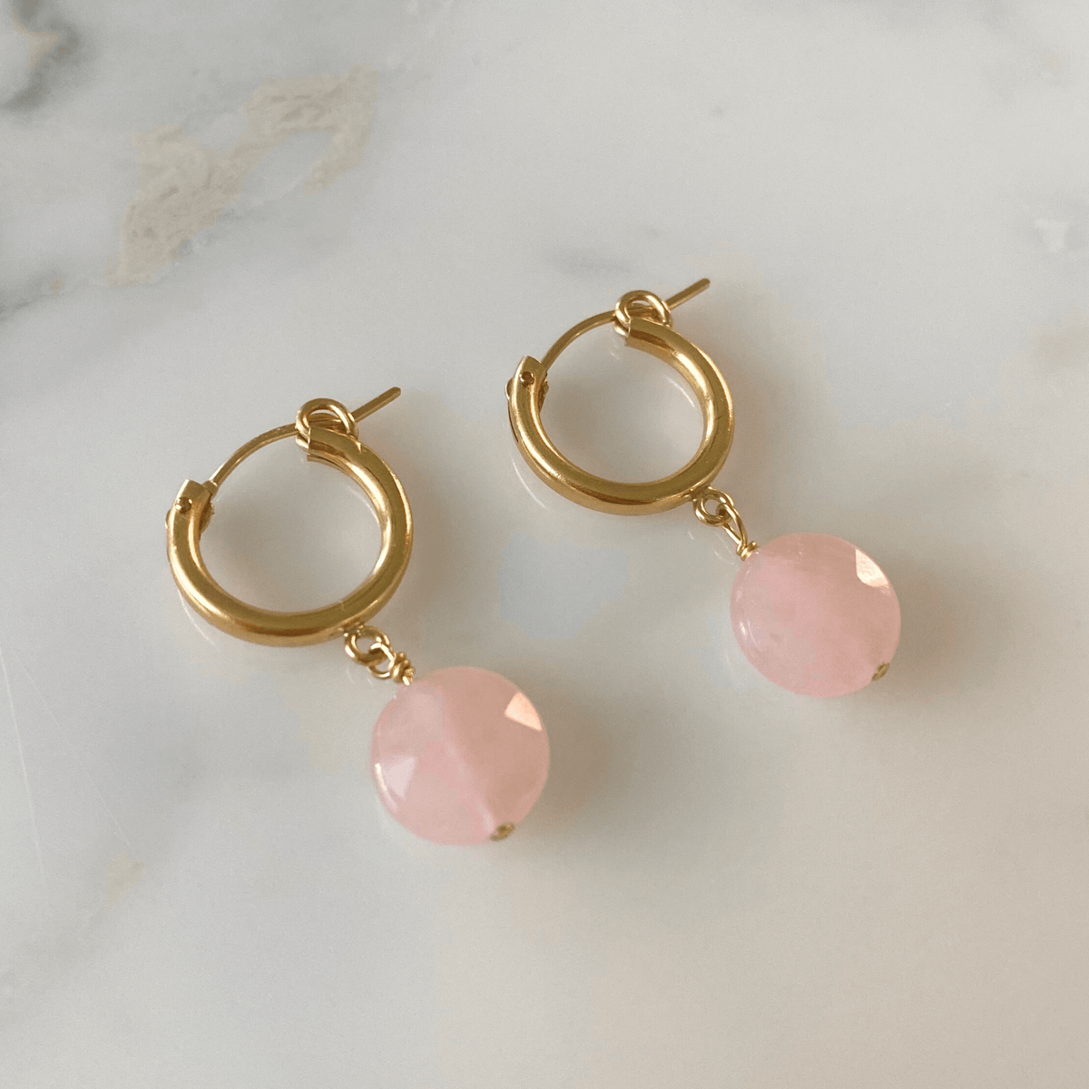 rose quartz hoop earrings