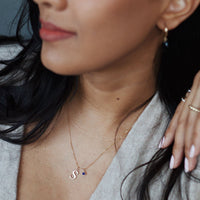 14K Gold Letter Birthstone Necklace