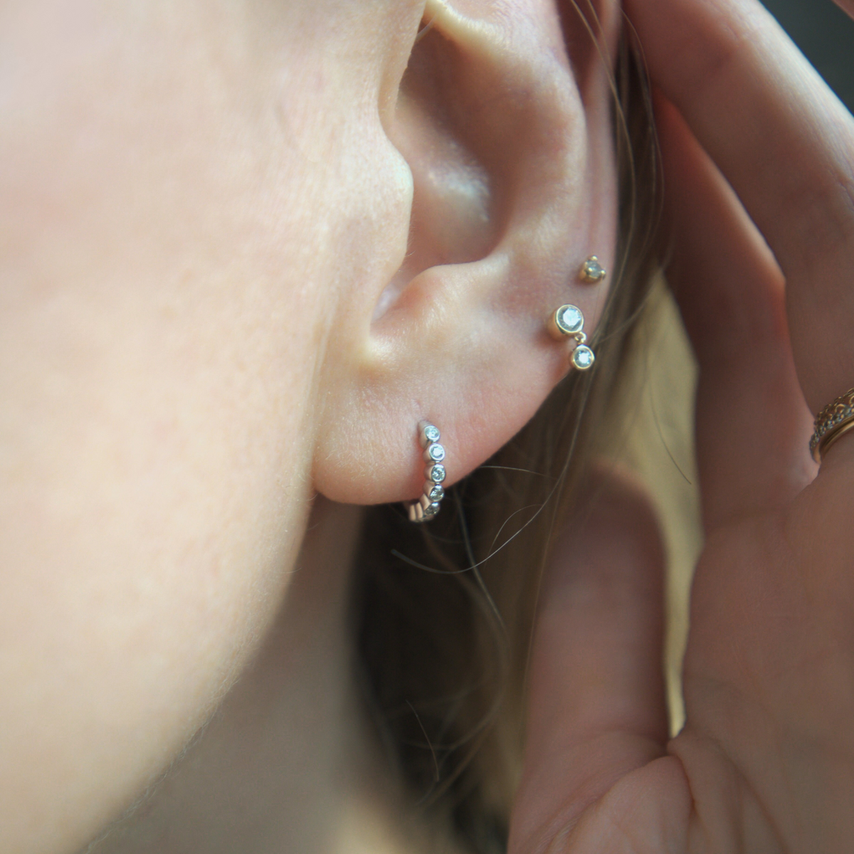 14K White Gold Rhea Diamond Huggies