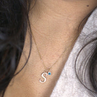14K Gold Letter Birthstone Necklace