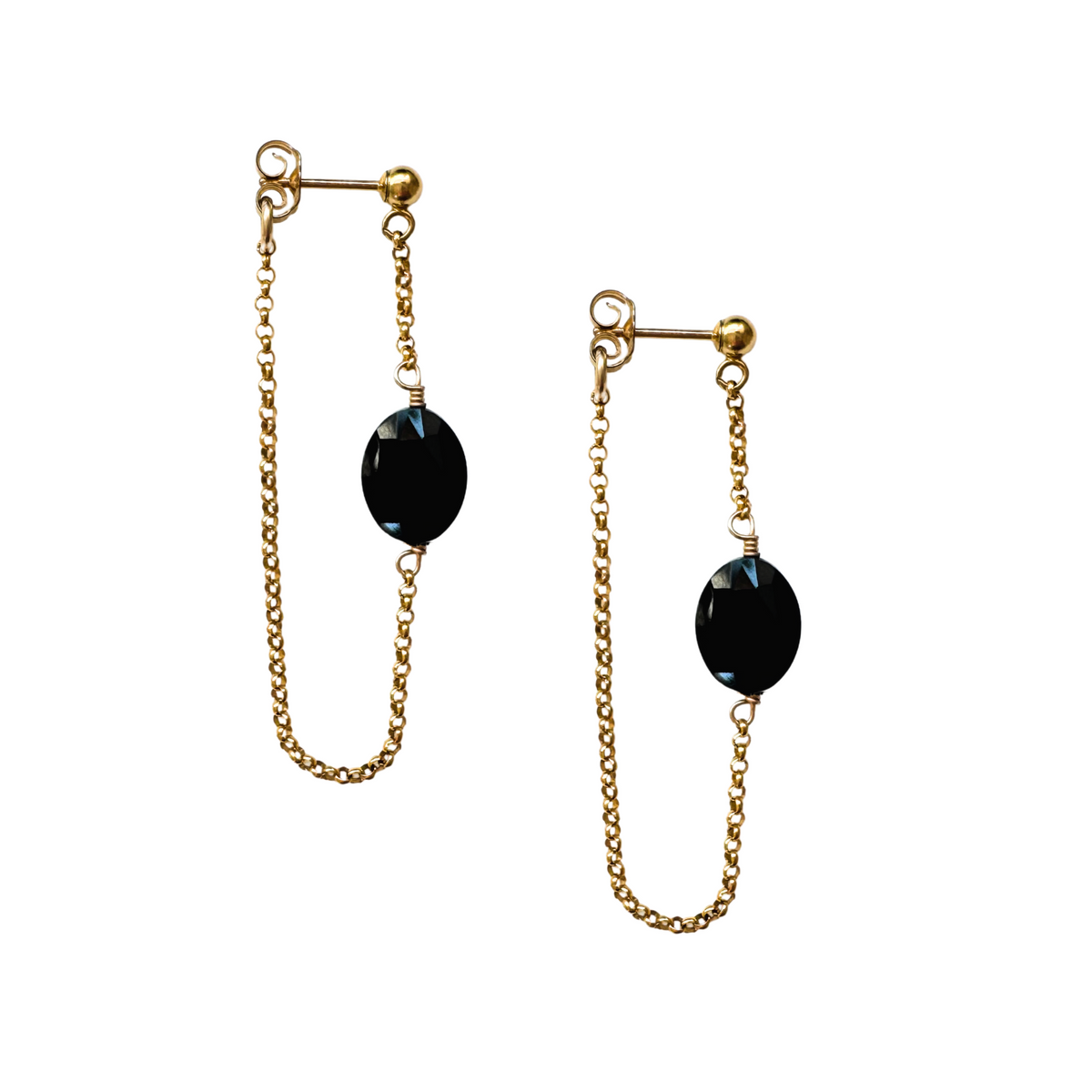 gold filled onyx chain earrings