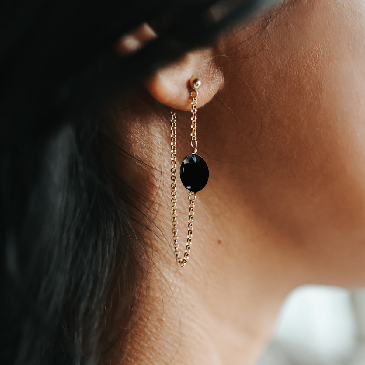 gold filled onyx chain earrings