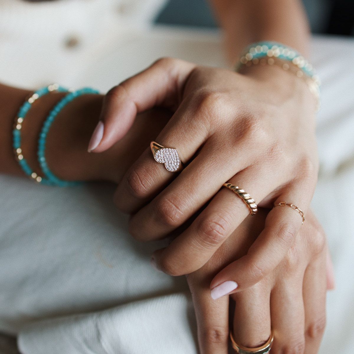 diamond pave heart signet ring