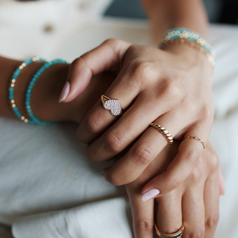 diamond pave heart signet ring