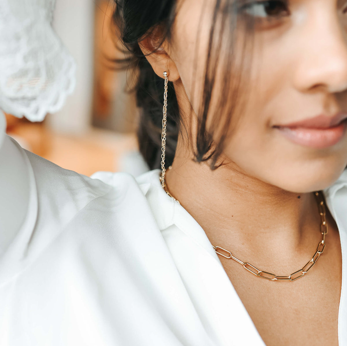 gold filled chain drop earring