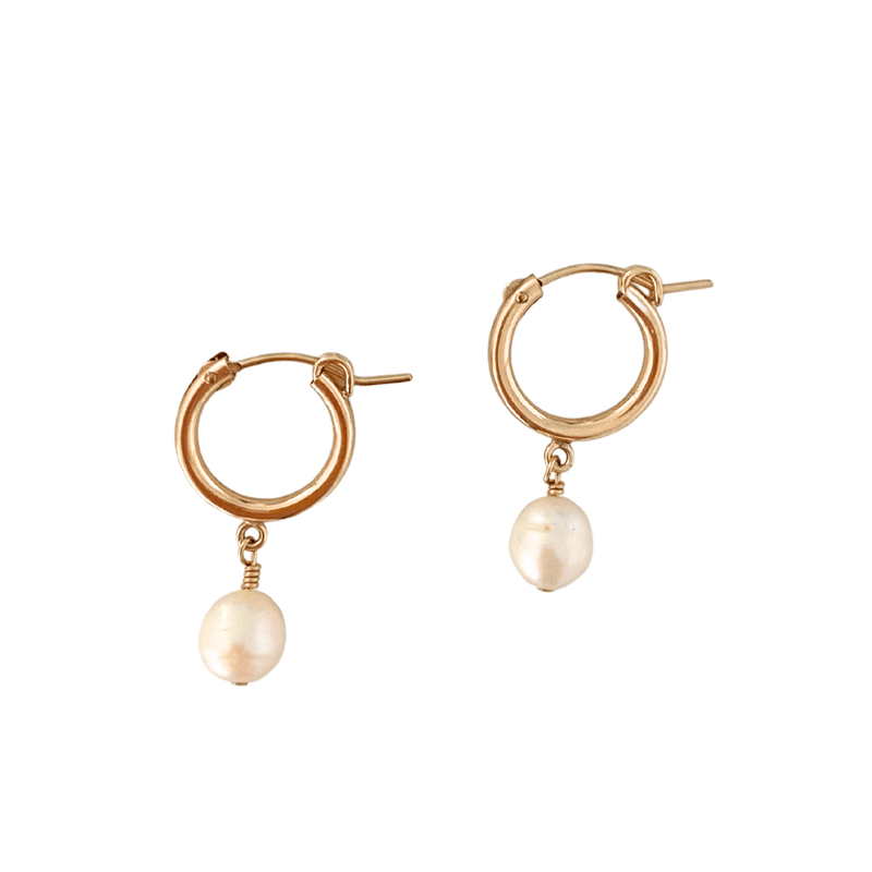 gold filled baroque pearl hoop earrings