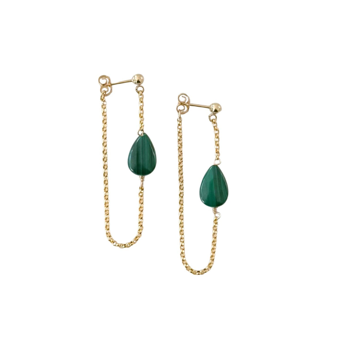 Malachite Stone Earrings with Gold Chain