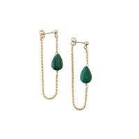 Malachite Stone Earrings with Gold Chain