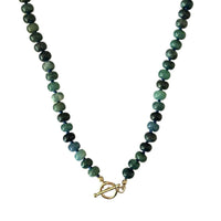 Moss Agate Bead Necklace with Toggle Clasp on white background