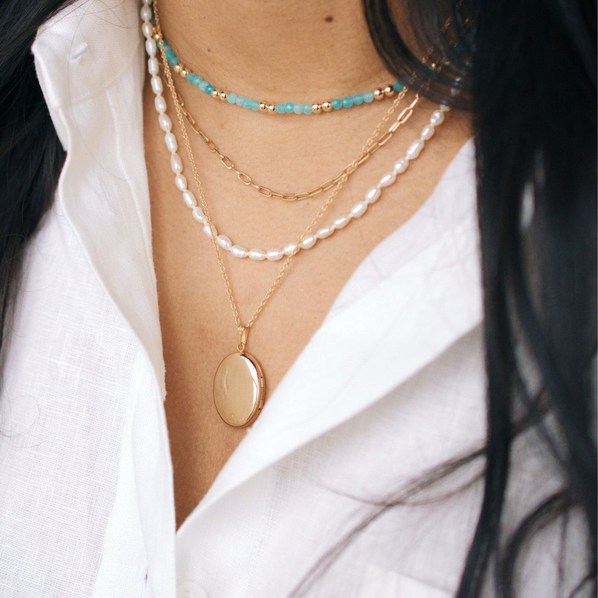 14k gold filled oval locket necklace