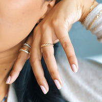 14k gold rope ring with other stacking rings