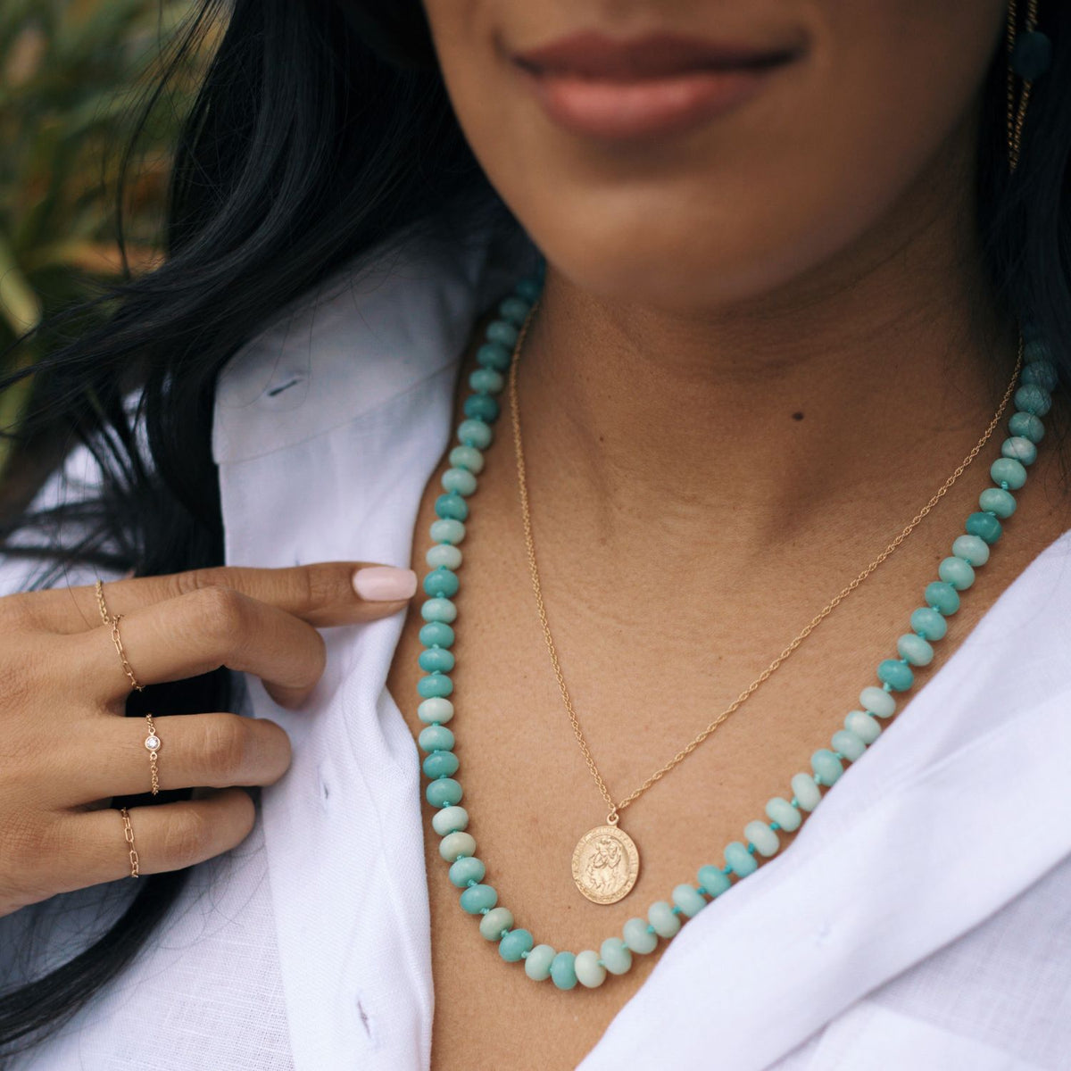 hand knotted amazonite bead necklace