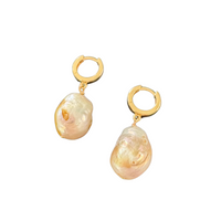 champagne baroque pearl huggie solid 14k gold