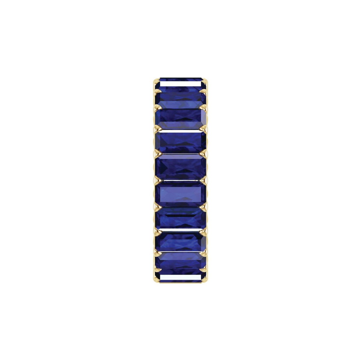 side view of a lab sapphirebaguette eternity ring 