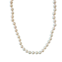 freshwater pearl necklace with pink thread on white background