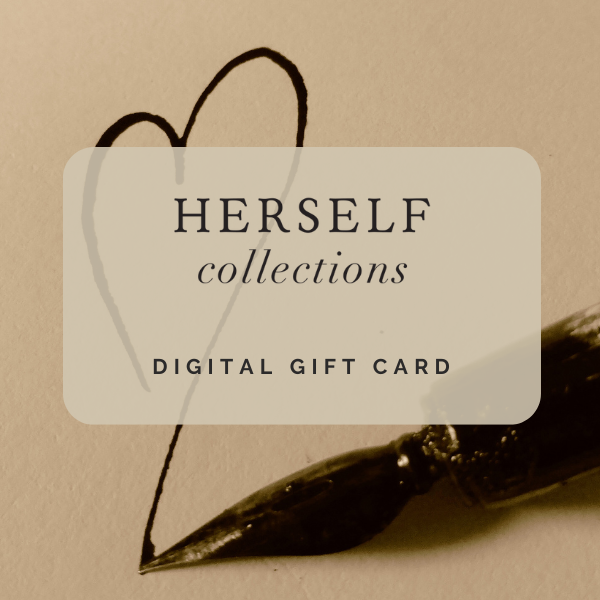 A digital gift card from Herself Collections with the text 'HERSELF COLLECTIONS' and a graphic of a pen and a heart on the cover.