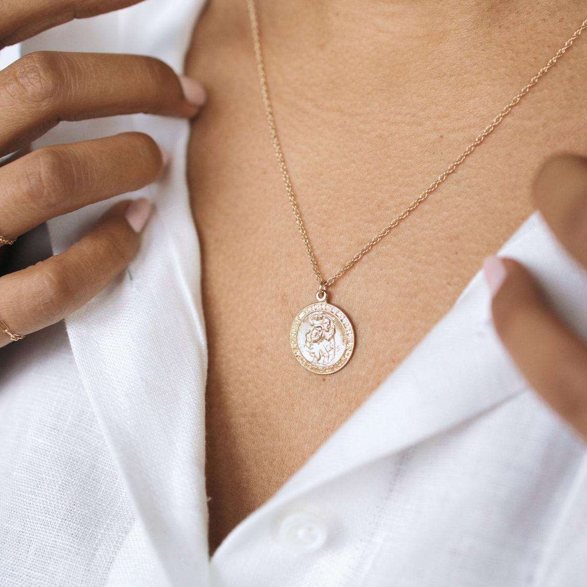 gold filled saint christopher charm necklace with rope chain