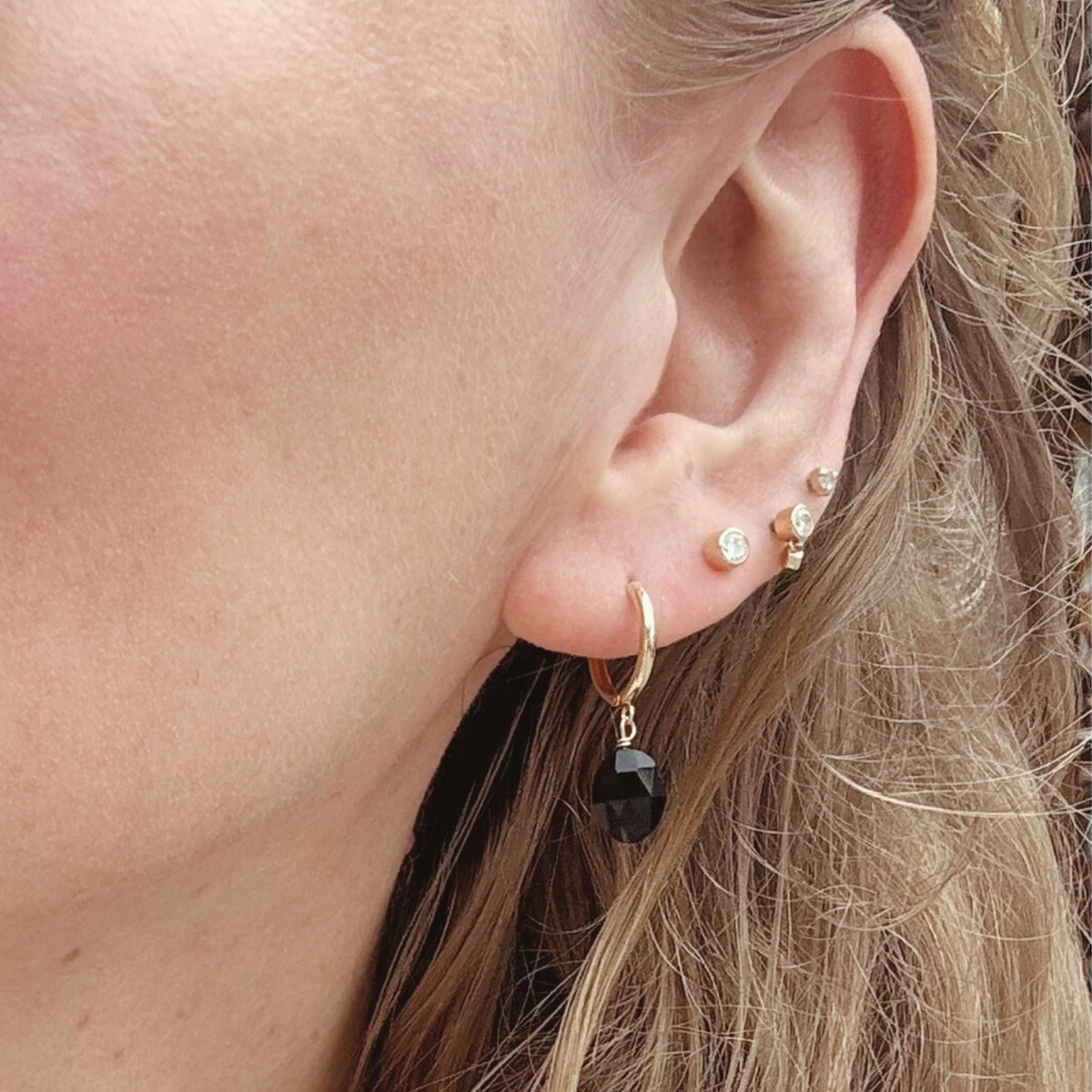 14k solid gold black onyx huggies hoops