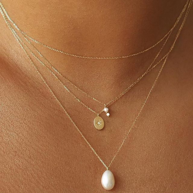 14K Gold Diamond Pearl Necklace