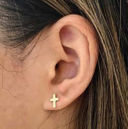 14k gold filled cross stud earrings