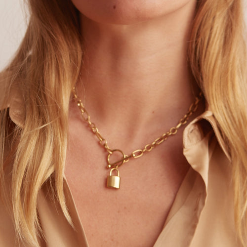 18K Gold-Filled Lock Chain Necklace