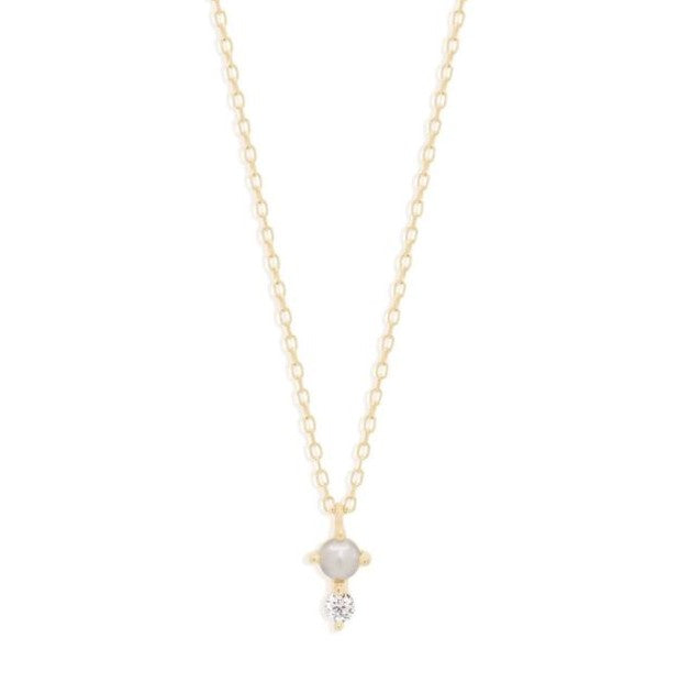 14K Gold Diamond Pearl Necklace