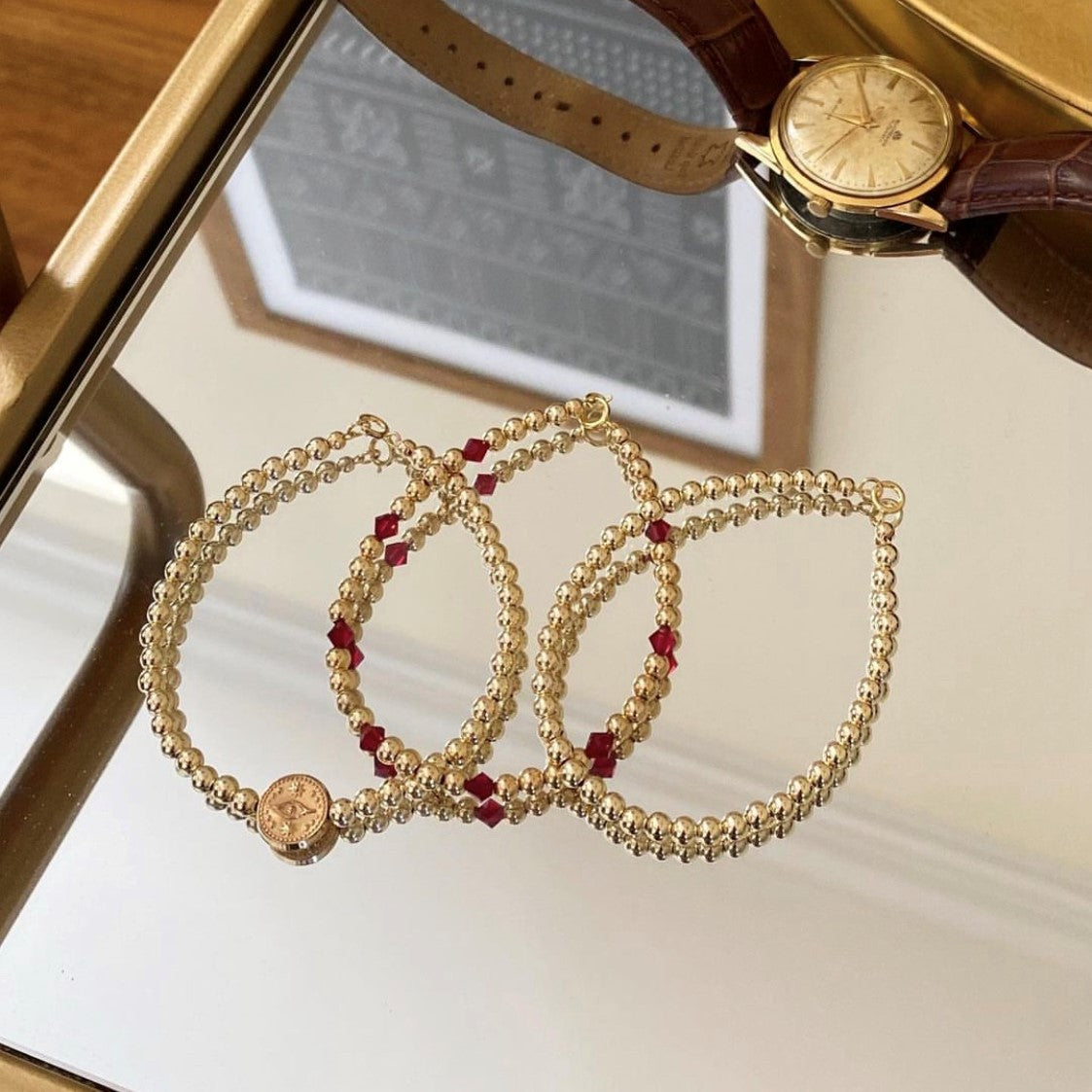 14k gold filled evil eye charm bracelet